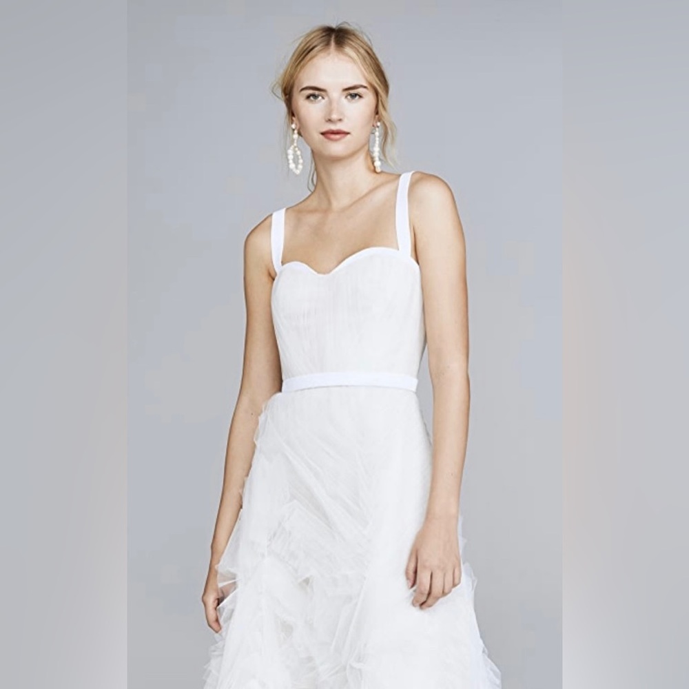 Marchesa Notte Sleeveless Textured Tulle Tea Length Gown